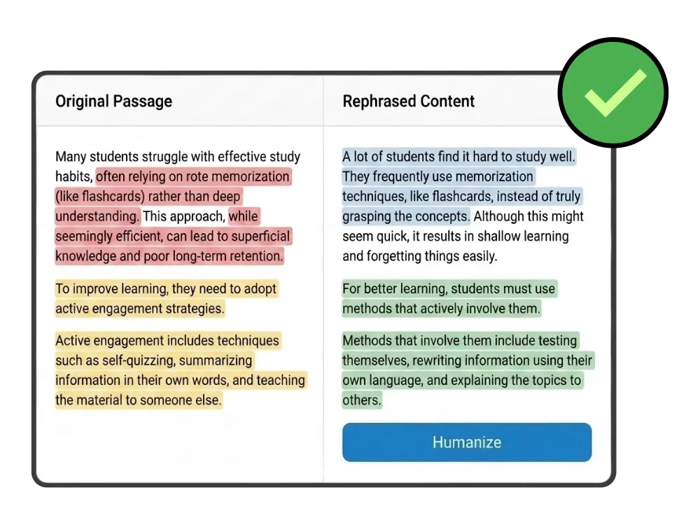 Flagged passages being rewritten with the Humanizer